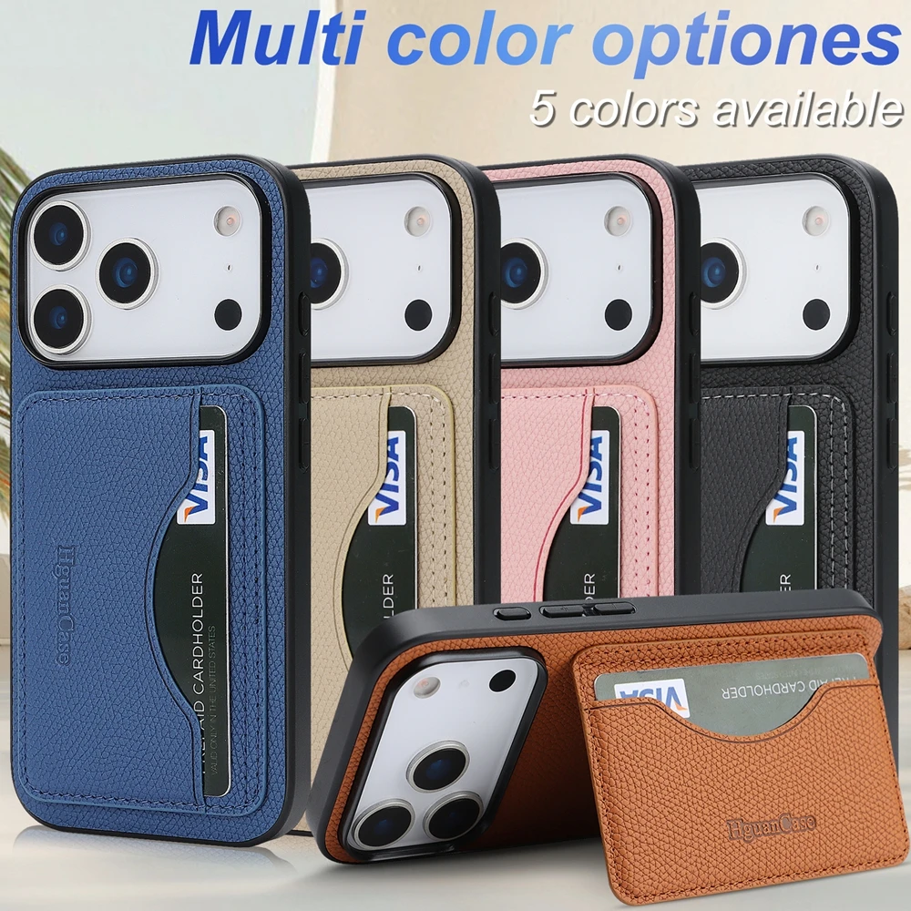 Leather Wallet Card Holder Phone Cover - เคสหนังแบบกระเป๋าใส่บัตร มีขาตั้ง เคสกระเป๋าสตางค์ สำหรับ iPhone 18